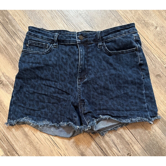 Judy Blue Pants - Judy Blue Shorts Womens Blue Distressed Stretch High Rise Leopard Print Large